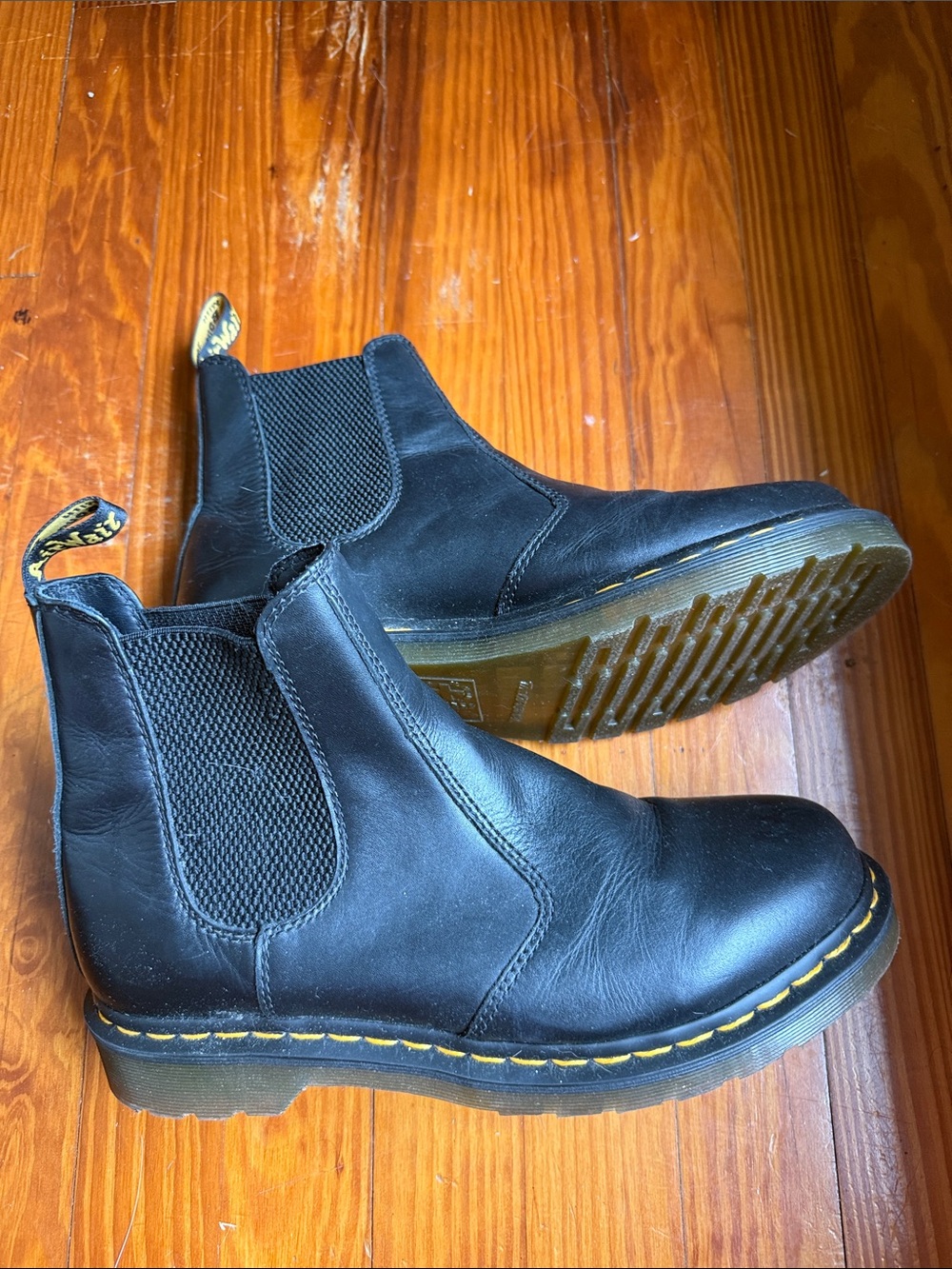 Dr. Martens Black Leather Chukka Boots with Yellow Stitching